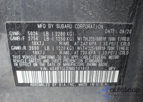 2021 Subaru Outback Onyx Edition Xt z USA, uszkodzony, nr VIN 4S4BTGLDXM3101912